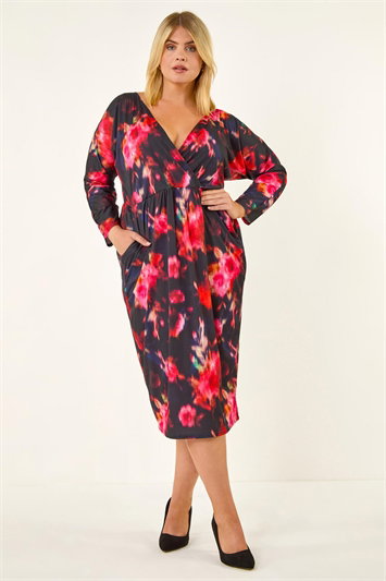 Curve Floral Print Mesh Midi Dress 14801878