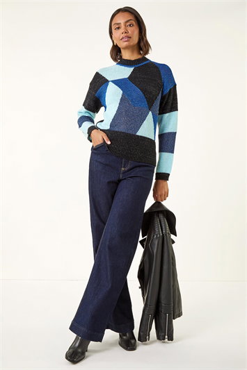 Metallic Colour Block Knit Jumper 16241209