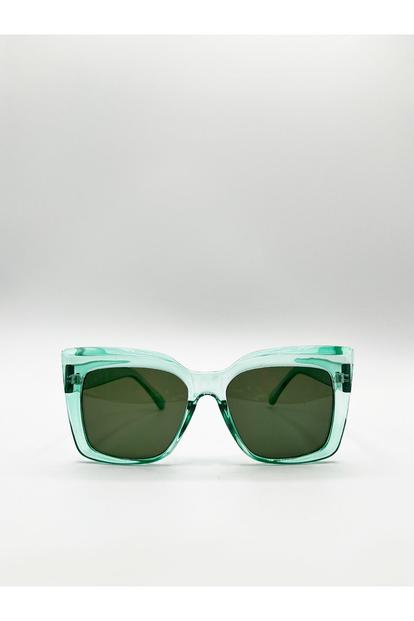 Green Clear Plastic Frame Cat Eye Style Sunglasses