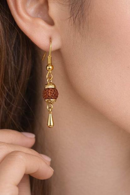 White Gold-Plated Rudraksha Dangle Hook Earrings