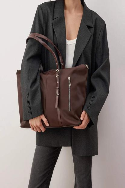Green Women's Double Strap Zip Detail Tote Shoulder Bag