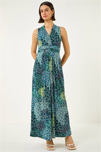 Peacock Twist Front Maxi Dress 14876234