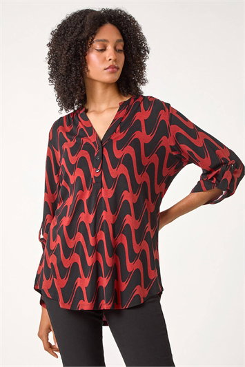 Geometric Print Stretch Blouse 19265278
