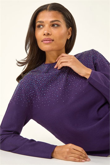 Purple Sparkly High Neck Knit Jumper