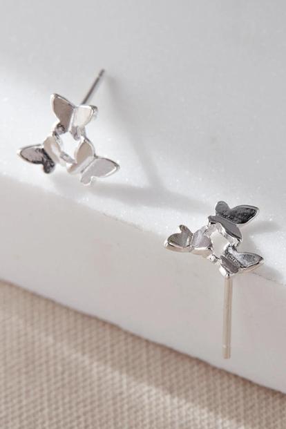 Metallic Sterling Silver Butterfly Trio Stud Earrings