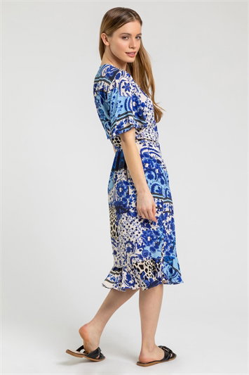 Petite Floral Contrast Print Wrap Dress 14232509