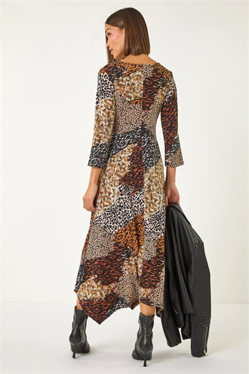 Animal Print Hanky Hem Midi Dress 14632614
