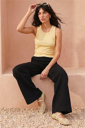 Black Cotton Stretch Wide Leg Jean