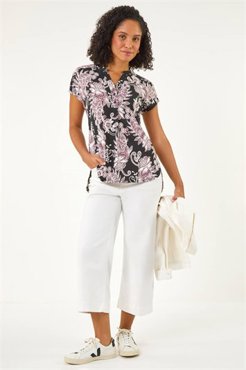 Floral Puff Print Lace Stretch Top 19488008