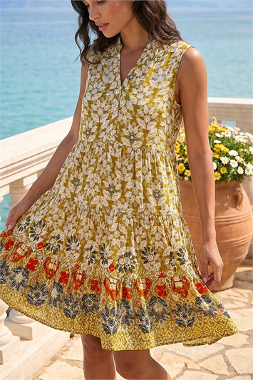 Leaf Print Button Smock Dress 14725463