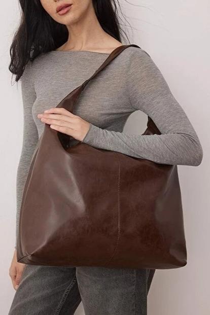 Brown Women's Distressed Faux Leather Oversized Hobo Shoulder Bag