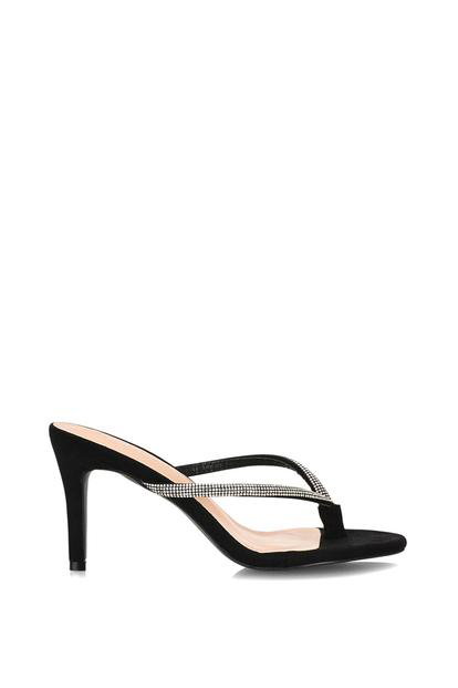 Black 'Tiami' Thong Strap Slip On Stiletto Diamante Heeled Sandal Mules