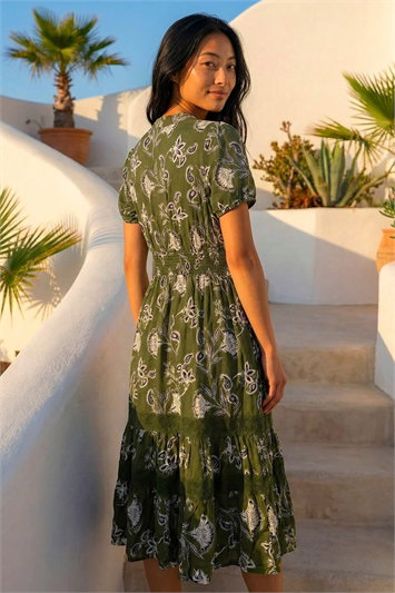 Petite Floral Print Shirred Midi Dress 14916640
