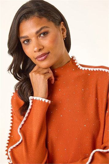 Red Sparkly Blanket Stitch Knit Jumper
