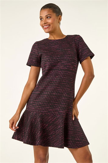 Red Textured Frill Hem Short Dress