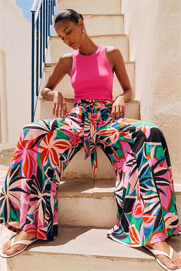 Pink Abstract Print Pocket Palazzo Trouser