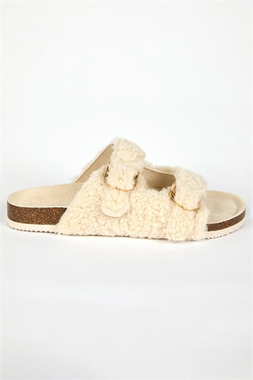 Faux Fur Double Buckle Slipper 26008838