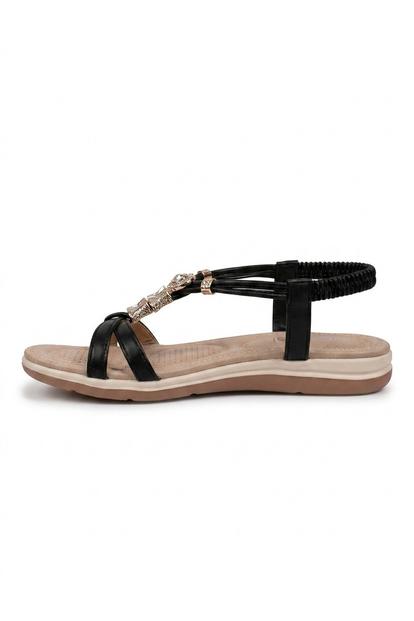 Black Saoirse Embellished Strappy Flat Sandals