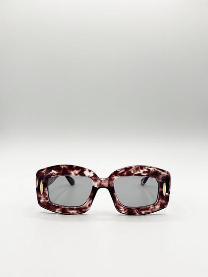 Brown Oversized Chunky Rectangle Sunglasses In Brown Multi