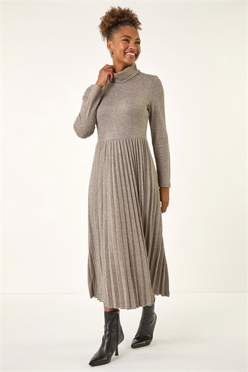 High Neck Pleated Midi Dress 14786636