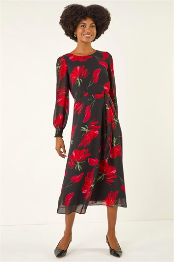 Floral Tie Waist Midi Dress 14804478