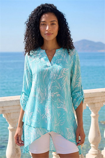 Blue Linear Print Wrap Tunic
