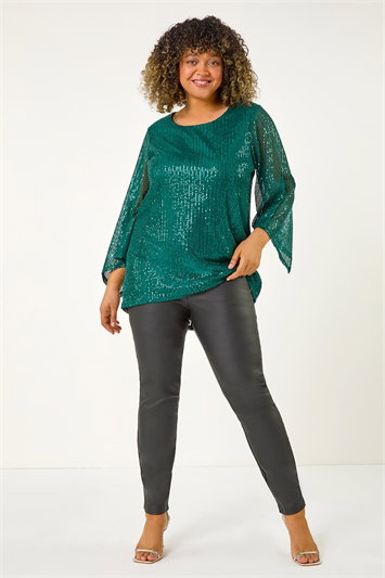 Curve Sequin Flared Sleeve Top 19238031