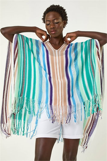Multi Stripe Knit Poncho 16192002