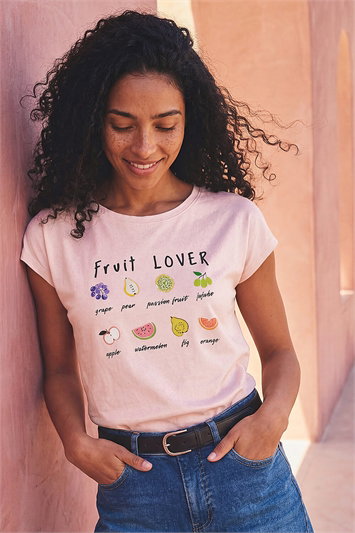 Pink Cotton Fruit Print T-Shirt