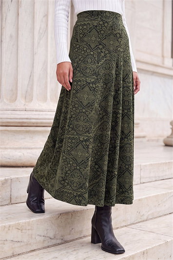 Green Abstract Midi Skirt