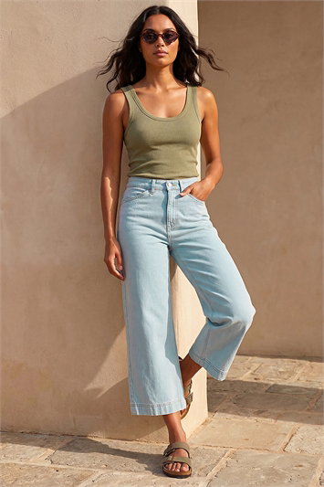 Multi Wide Leg Stretch Denim Culottes