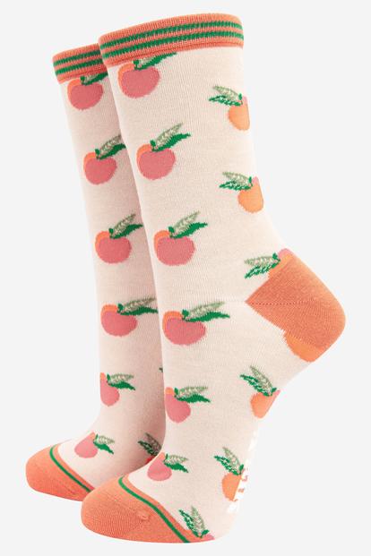 Cream Peach Fruit Bamboo Sock In Cream