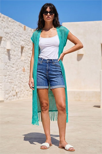 Longline Shimmer Tassel Knit Kimono 16114939