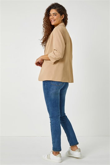 Ruched 3/4 Sleeve  Stretch Blazer 15017259