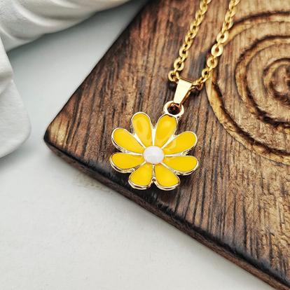 Multi Colourful Yellow Indie Boho Daisy Floral Sunflower Charms Pendant Necklace