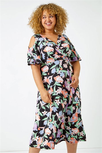 Curve Cold Shoulder Floral Wrap Dress 14378408