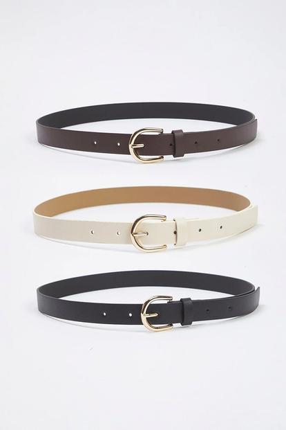 Multi Triple Pack Gold Oval Buckle Classic Faux Leather Belt
