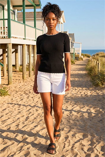 Button Detail Ribbed Knit Top 16330508