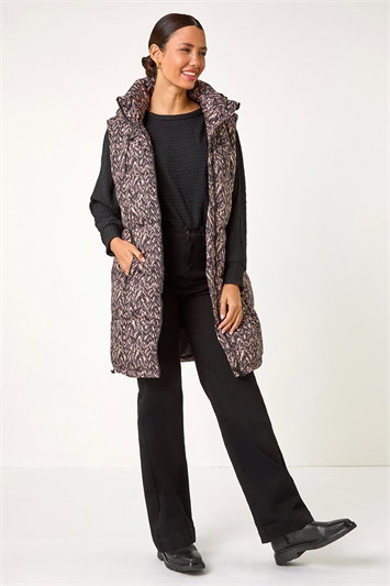 Chevron Print Longline Hooded Gilet 12032558