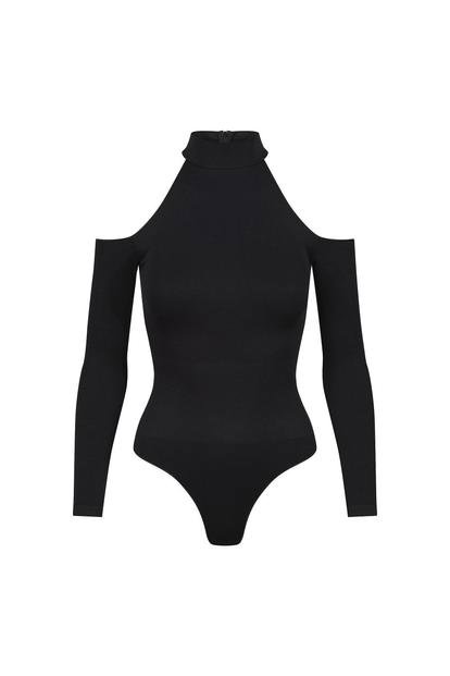 Black Cold Shoulder Sculpting Bodysuit