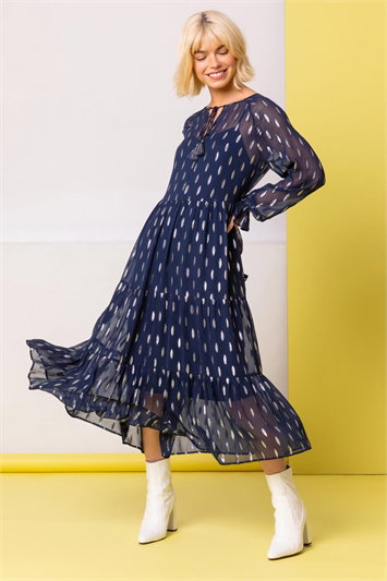 Foil Print Shimmer Chiffon Tiered Dress 14186460