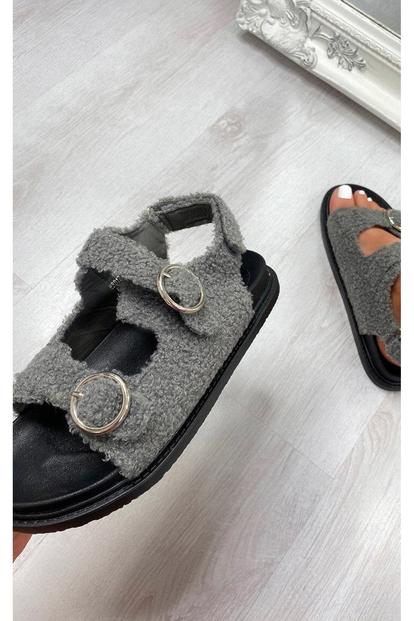 Zahra Faux Fur Double Buckle Sliders M000016605