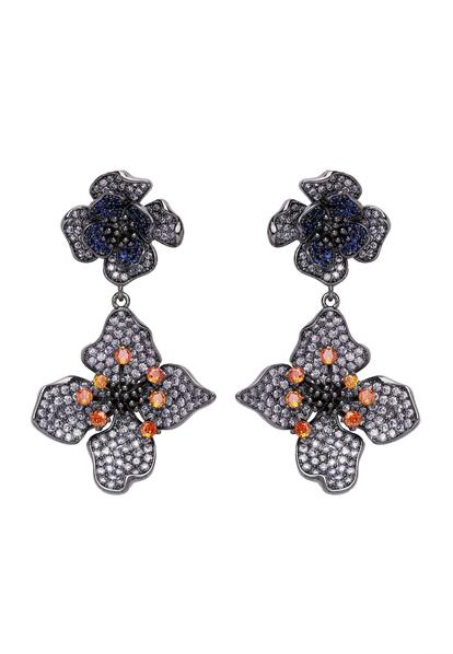 Purple Diva Two-Tiered Floral Drop Earrings