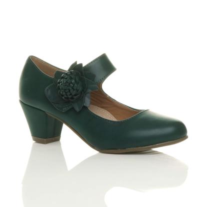 Black Mid Block Heel Mary Jane Comfort Court Shoes