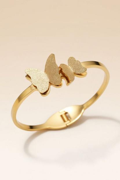 Metallic Two Butterfly Animal Themed Slim Magnetic Design Bangle Bracelet