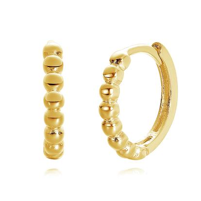 Metallic Dainty Beaded Huggie Hoop Gold Plated Earrings