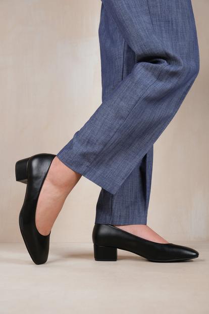 Black 'Seattle' Low Block Heel With Square Toe