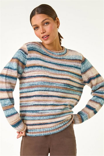 Blue Wool Blend Striped Stretch Jumper