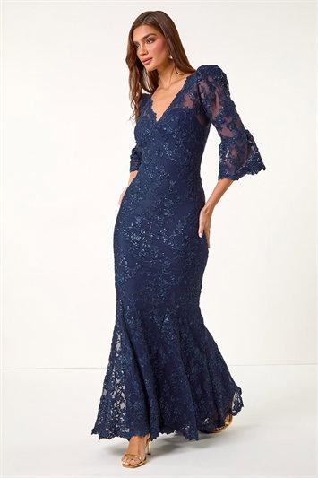 Lace Scallop V-Neck Bodycon Maxi Dress 14613960