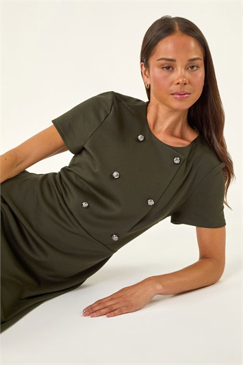 Petite Button Stretch Midi Dress 14747140